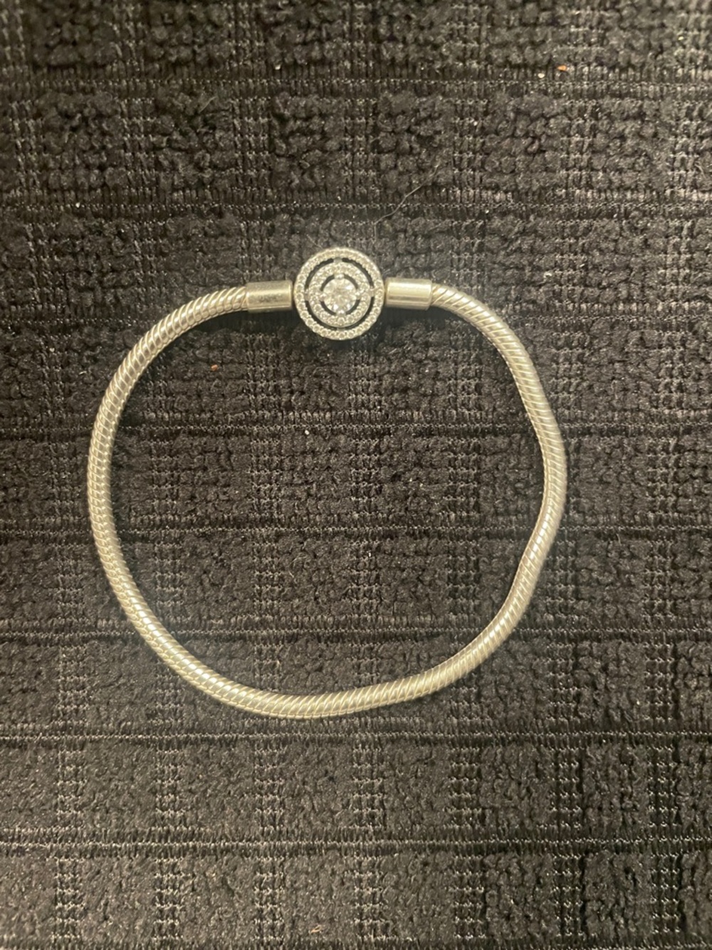 Authentic Pandora Crystal Round Clasp Snake Chain Bracelet - sterling silver